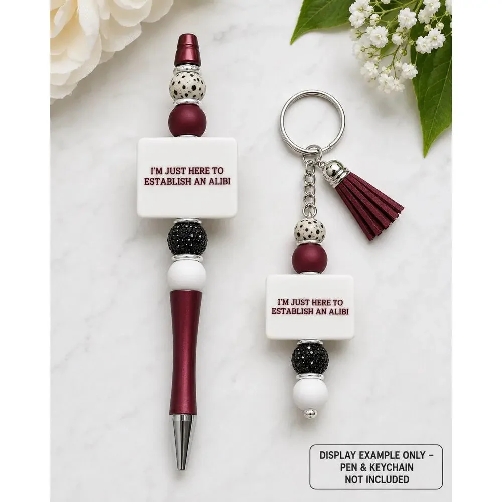 Set of 4 Funny Establish an Alibi Acrylic Focals for Pens Keychains snarky